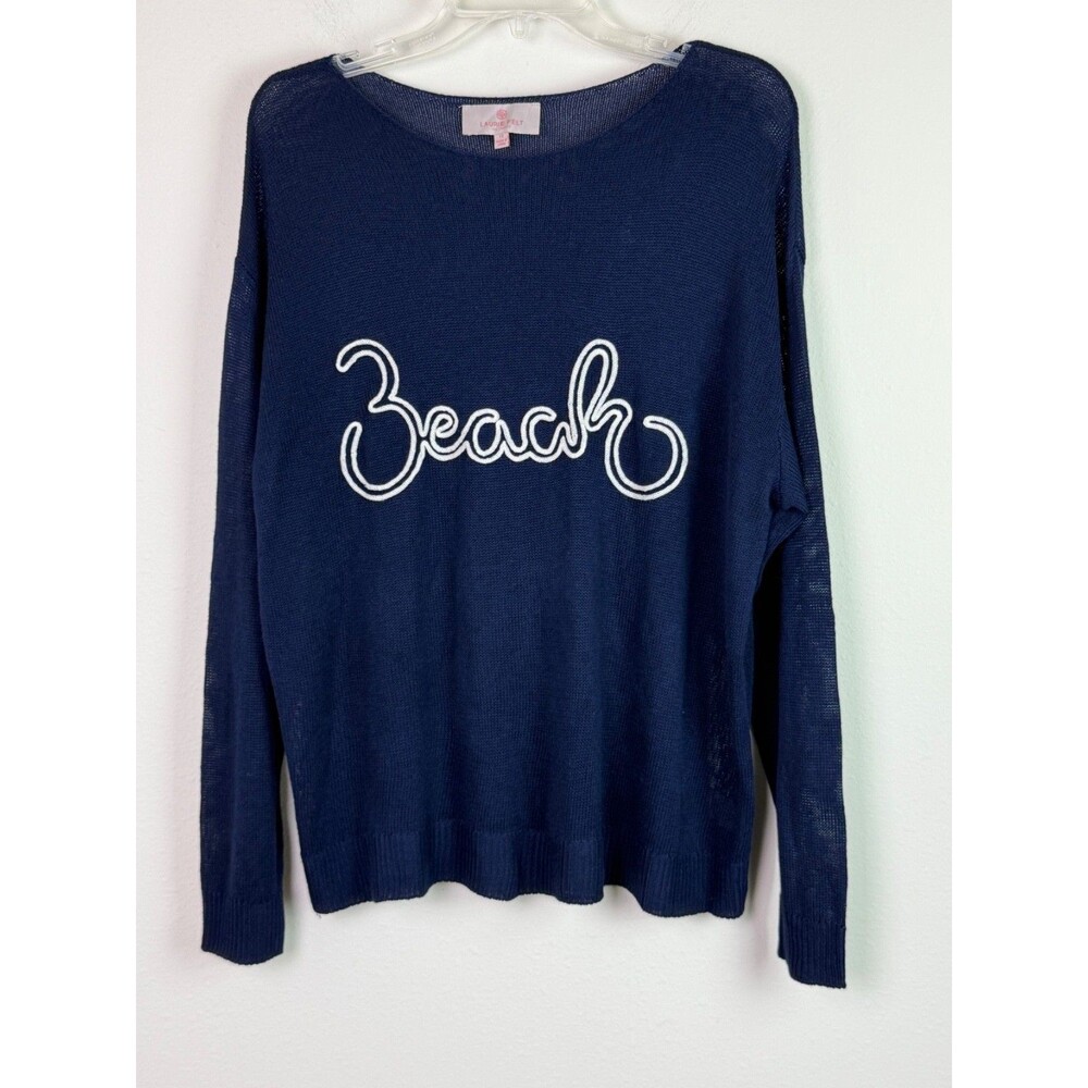 Laurie Felt Beach Sweater Size 1X Navy Lightweight Knit Coastal Preppy Nautical
